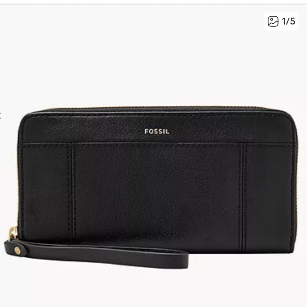 NEW‎ Fossil Black Jori RFID Zip Clutch Wallet
